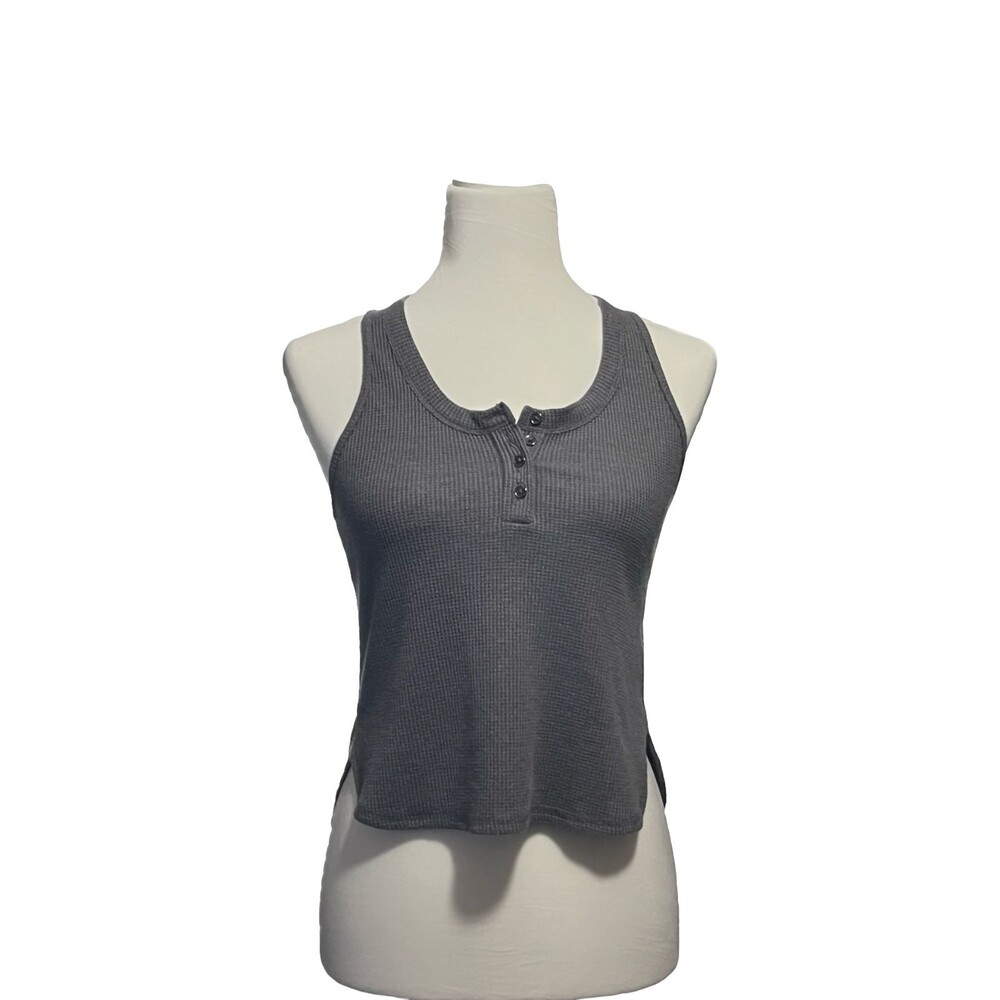 🔥 WILD FABLE GRAY WAFFLE HENLEY TANK • HI-LOW HEM • EUC • SIZE S!